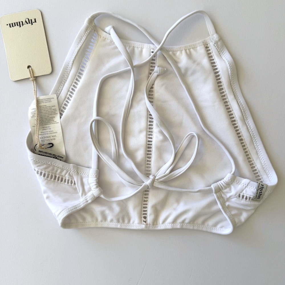 NWT Rhythm White High Neck Halter Hipster Cutout Bottom Size Large Coastal Boho - Picture 3 of 16
